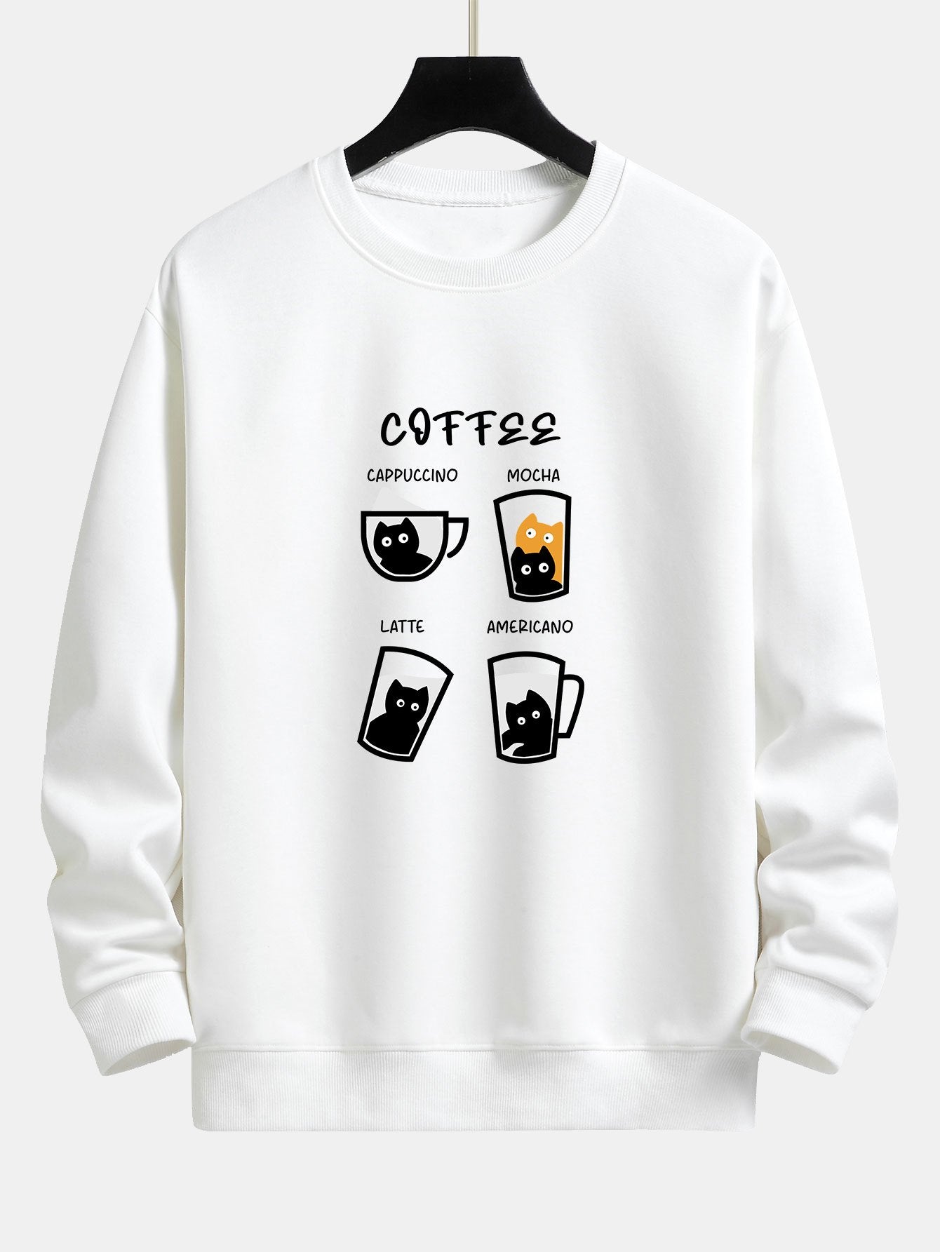 Sweat-shirt décontracté à imprimé chat café