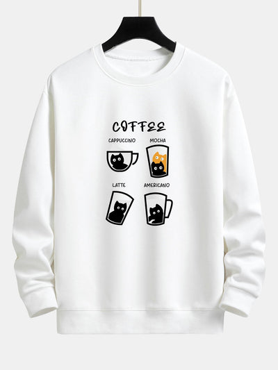 Sweat-shirt décontracté à imprimé chat café