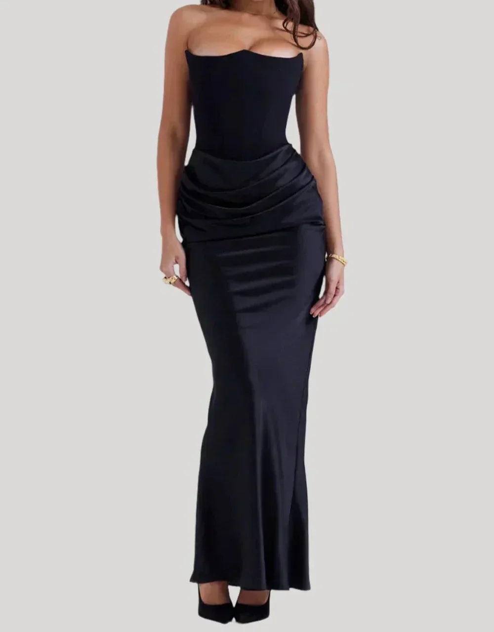 Robe Longue Bustier Élégante | Design Drapé | Silhouette Ajustée
