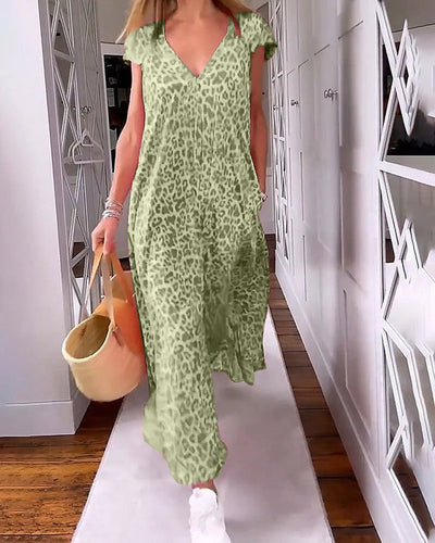 Robe longue imprimée à col en V