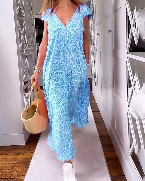 Robe longue imprimée à col en V
