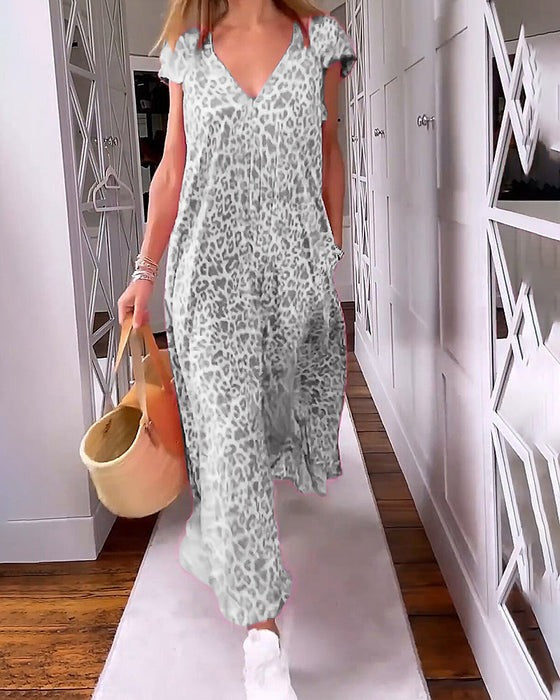Robe longue imprimée à col en V