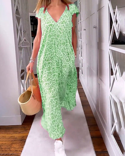 Robe longue imprimée à col en V