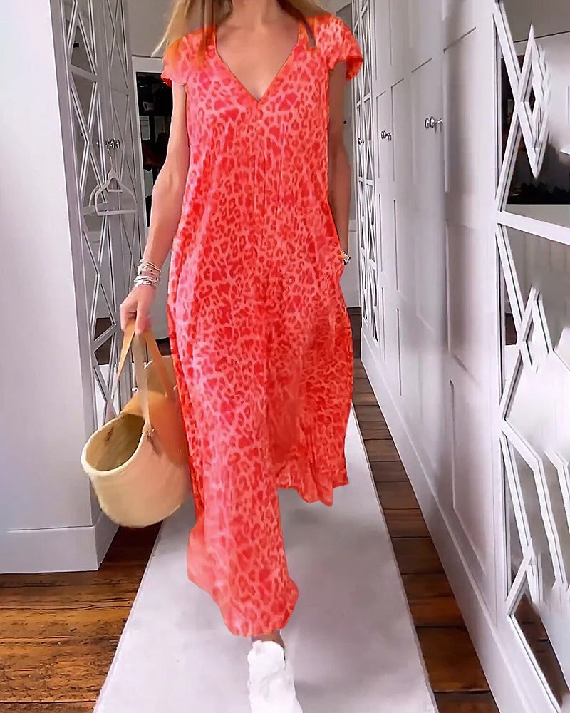 Robe longue imprimée à col en V