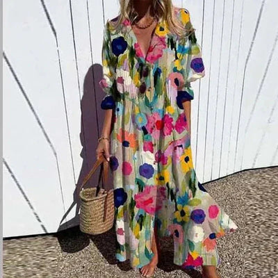 Robe Chemise Fleurie | Mélange de Lin | Élégance d’Été