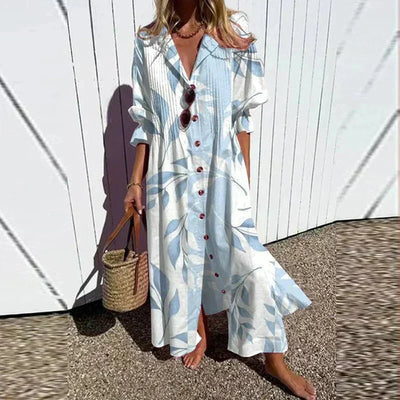 Robe Chemise Fleurie | Mélange de Lin | Élégance d’Été