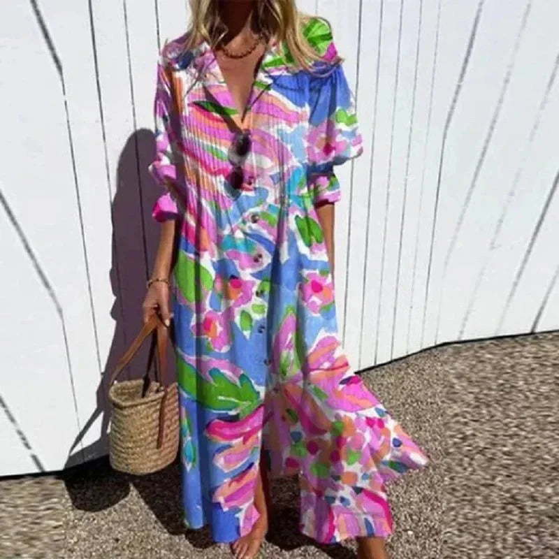 Robe Chemise Fleurie | Mélange de Lin | Élégance d’Été