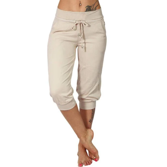 Pantalon capri femme Liora en coton‑lin – taille élastique & cordon, léger & tendance été 2025