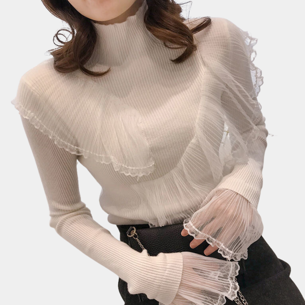 KATRESA - Pull Raffiné à Volants en Dentelle pour Femmes