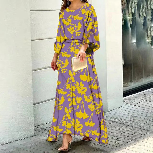 Robe longue femme – Coupe fluide – Tissu respirant – Manches larges – Col rond