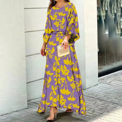 Robe longue femme – Coupe fluide – Tissu respirant – Manches larges – Col rond
