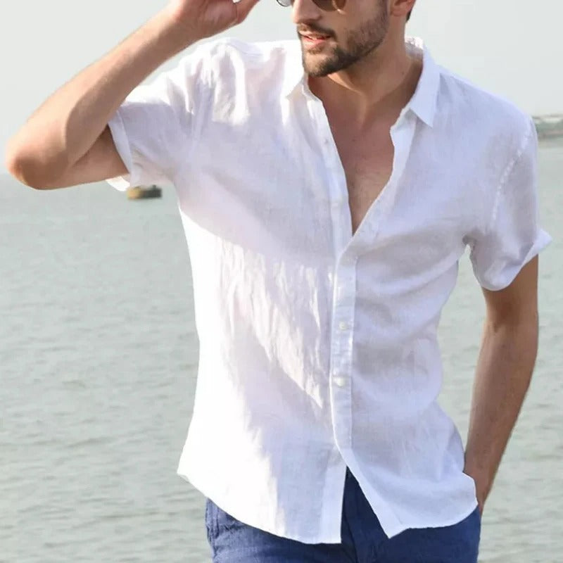 Chemise homme manches courtes – Coupe ample – Tissu respirant – Boutonnage classique