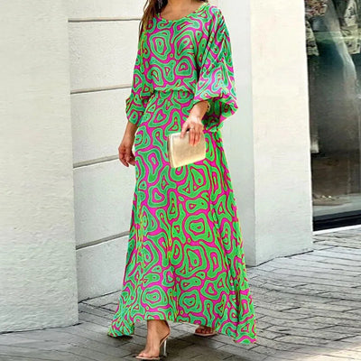 Robe longue femme – Coupe fluide – Tissu respirant – Manches larges – Col rond