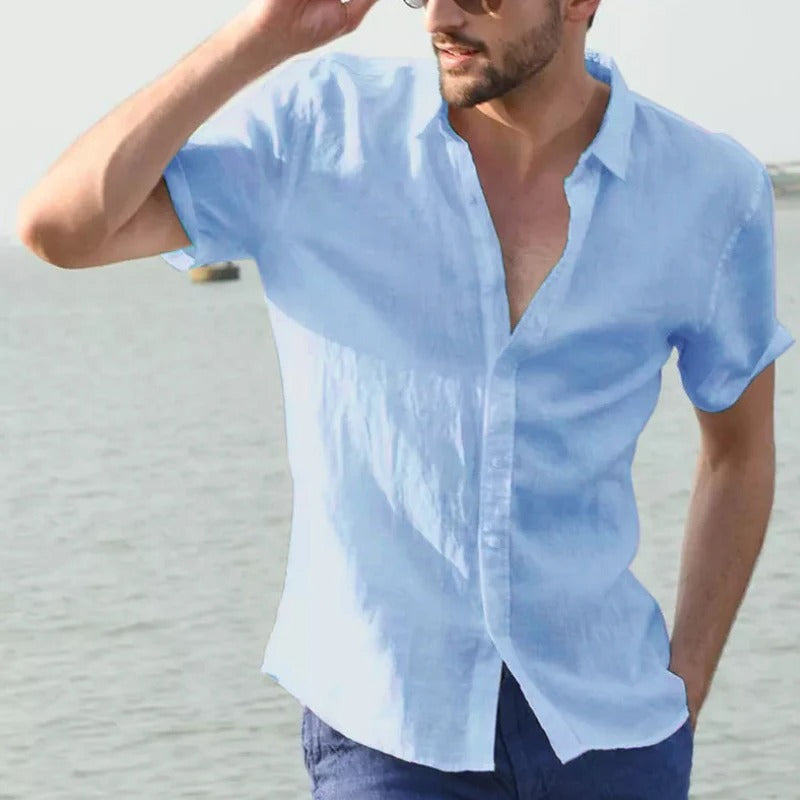 Chemise homme manches courtes – Coupe ample – Tissu respirant – Boutonnage classique