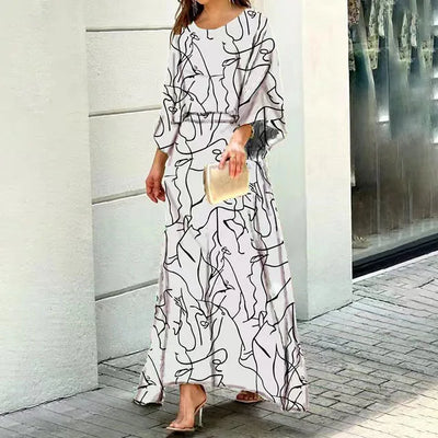 Robe longue femme – Coupe fluide – Tissu respirant – Manches larges – Col rond