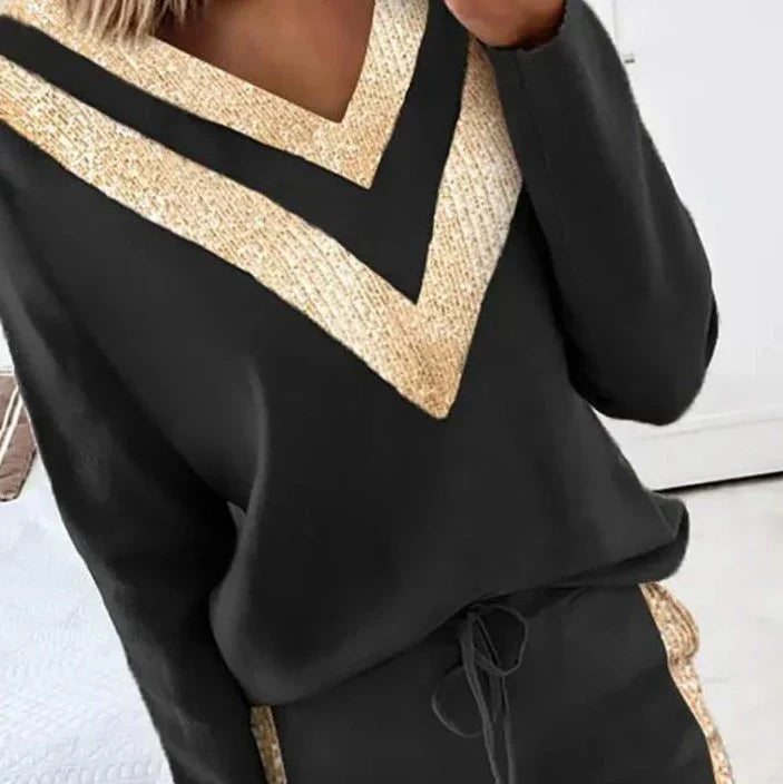 Élégant jogging noir avec accents dorés pour femmes - Claire
