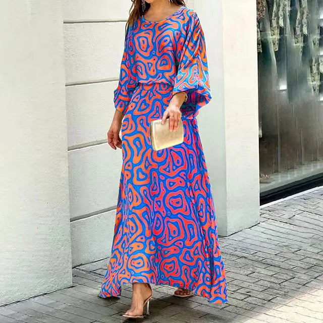 Robe longue femme – Coupe fluide – Tissu respirant – Manches larges – Col rond