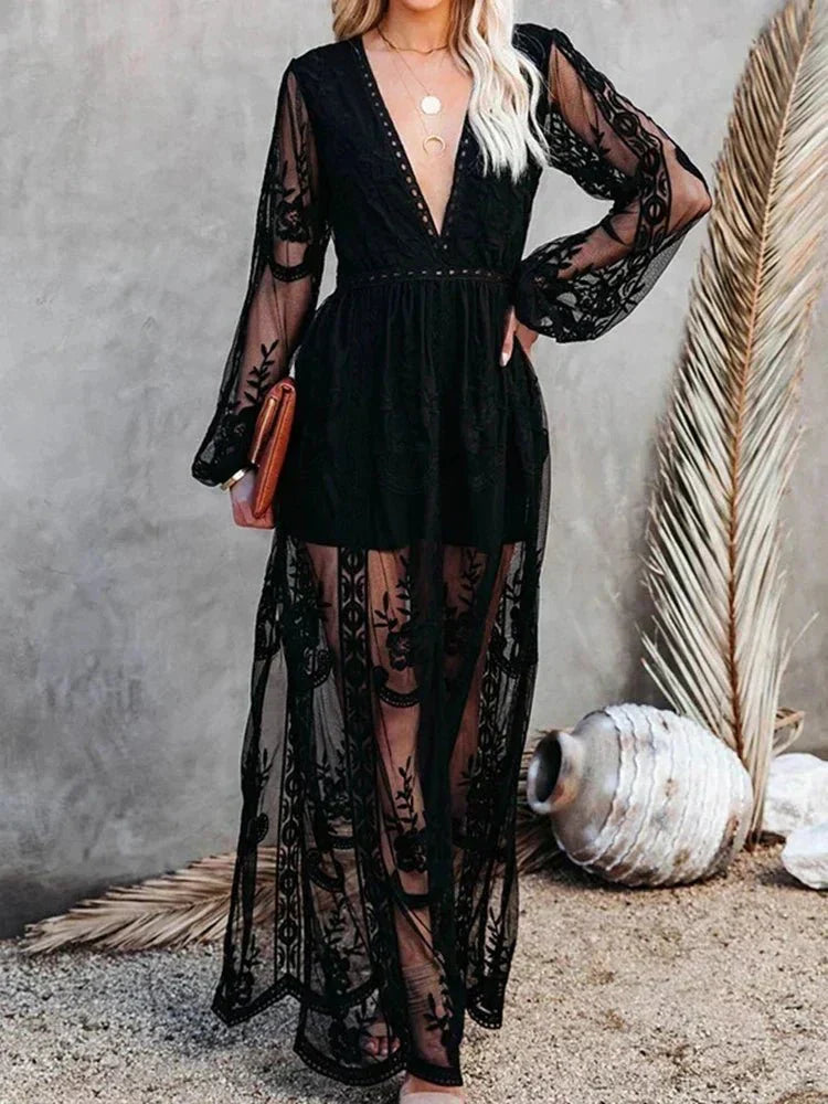 Mabyn - Robe longue en dentelle bohème intemporelle pour femme
