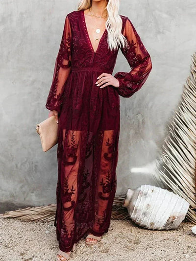 Mabyn - Robe longue en dentelle bohème intemporelle pour femme