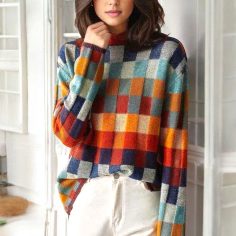 Pull tricoté à carreaux