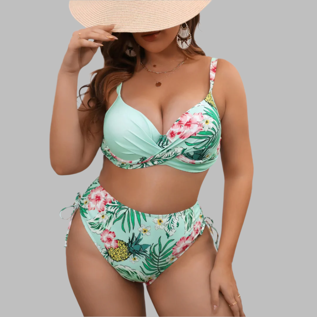 Bikini femme – Taille haute – Haut twist – Bretelles réglables – Liens latéraux