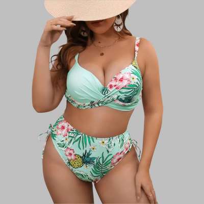 Bikini femme – Taille haute – Haut twist – Bretelles réglables – Liens latéraux