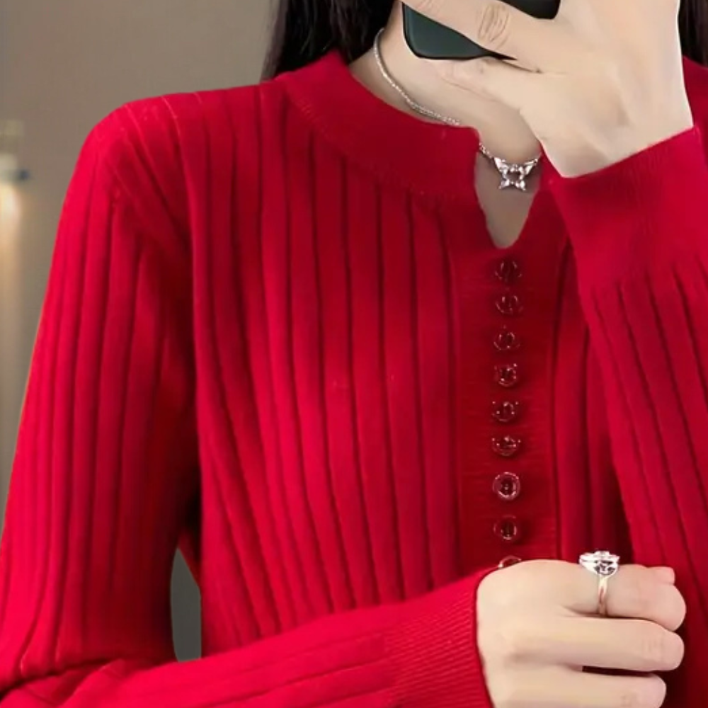 COLLEEN - Pull à Col V avec Détails Boutons pour Femmes