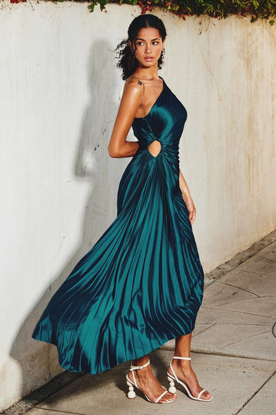 Billy Joan | Robe midi à épaules dénudées avec manchette transparente
