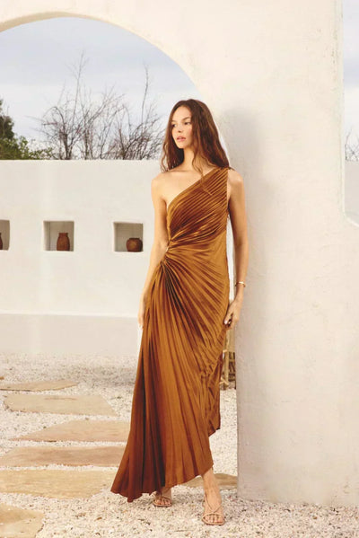 Billy Joan | Robe midi à épaules dénudées avec manchette transparente