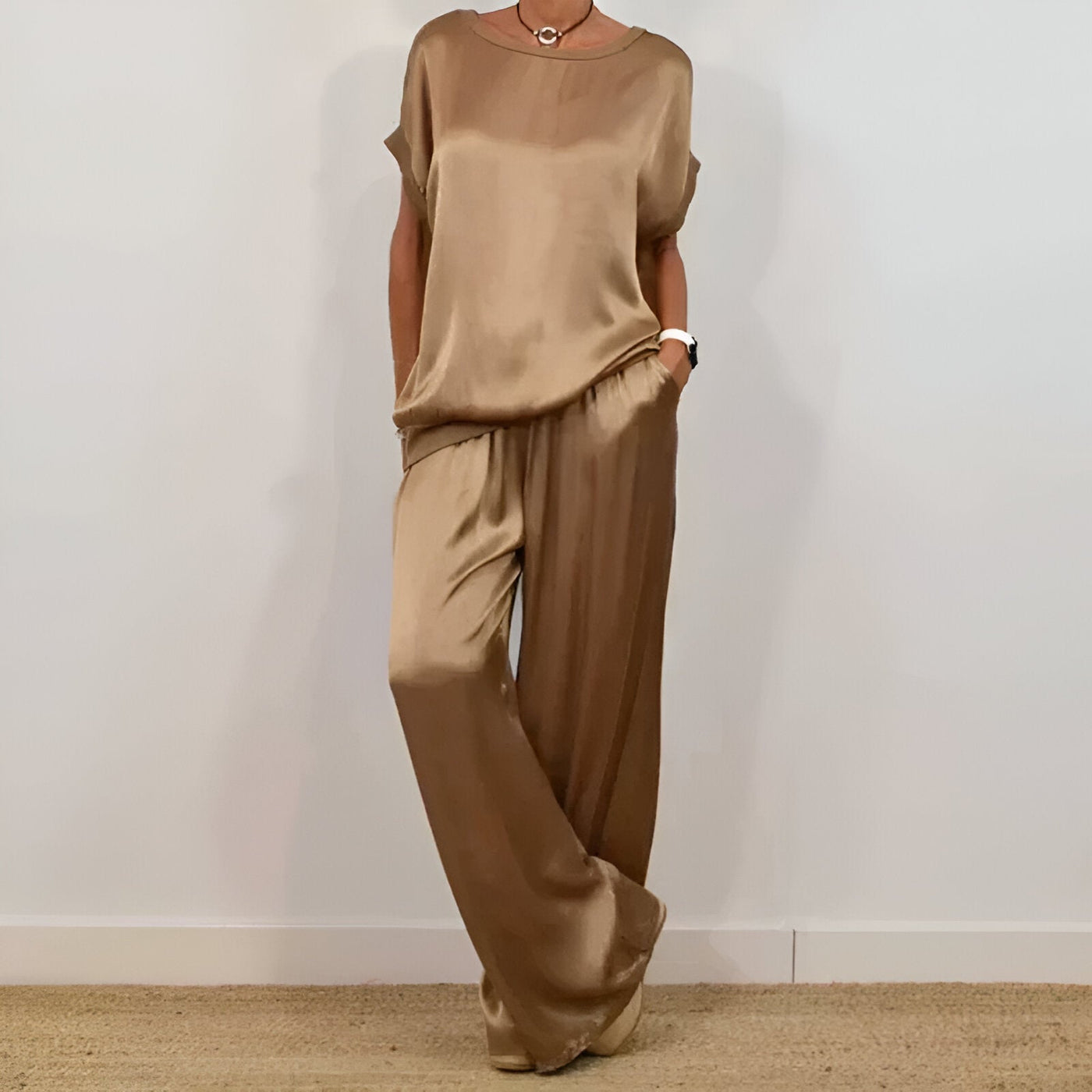Ensemble Deux Pièces Femme – Coupe Ample – Tissu Doux – Pantalon Large à Cordon – Poches