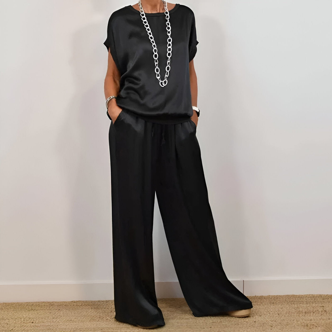 Ensemble Deux Pièces Femme – Coupe Ample – Tissu Doux – Pantalon Large à Cordon – Poches
