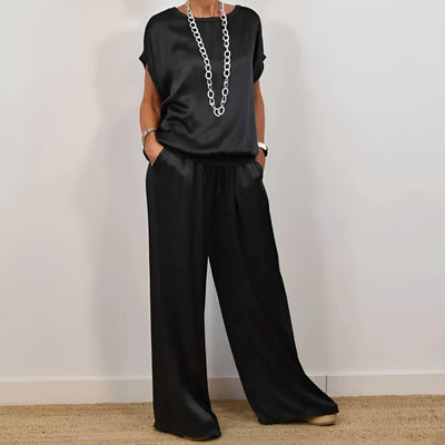 Ensemble Deux Pièces Femme – Coupe Ample – Tissu Doux – Pantalon Large à Cordon – Poches