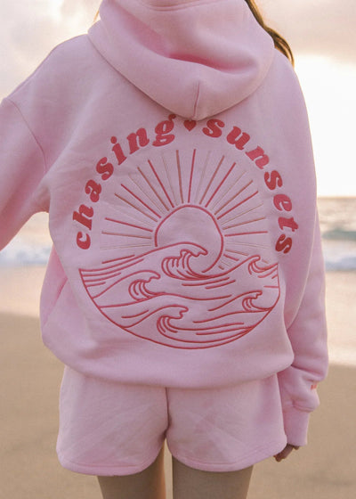 Sweat à Capuche Rose Graphique | Vibes de Plage | Confort Décontracté