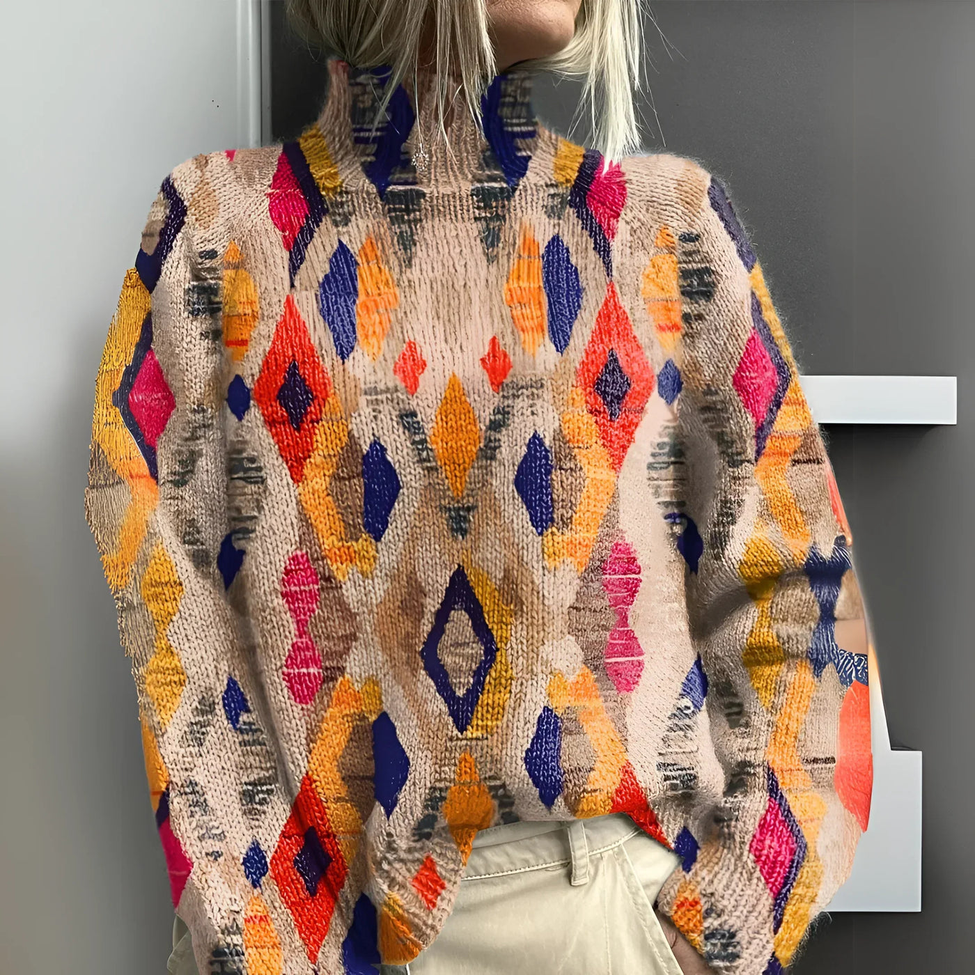 Fenna - Pull en tricot avec motif géométrique en losange