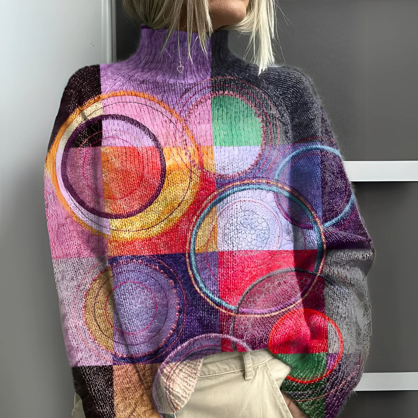 Jasmijn - Pull à col roulé en colorblock tricoté