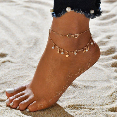 Bracelet de cheville avec perles, étoiles et symbole d'infini