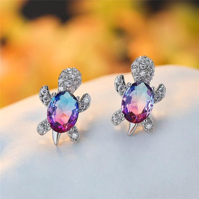 Boucles d'oreilles en zirconium et argent tortue de mer