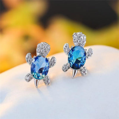 Boucles d'oreilles en zirconium et argent tortue de mer