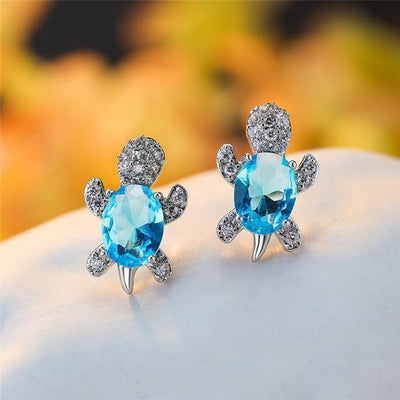 Boucles d'oreilles en zirconium et argent tortue de mer
