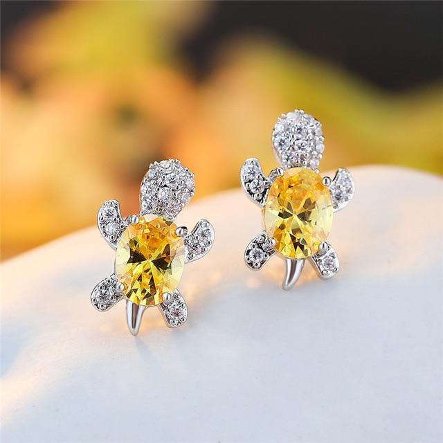 Boucles d'oreilles en zirconium et argent tortue de mer