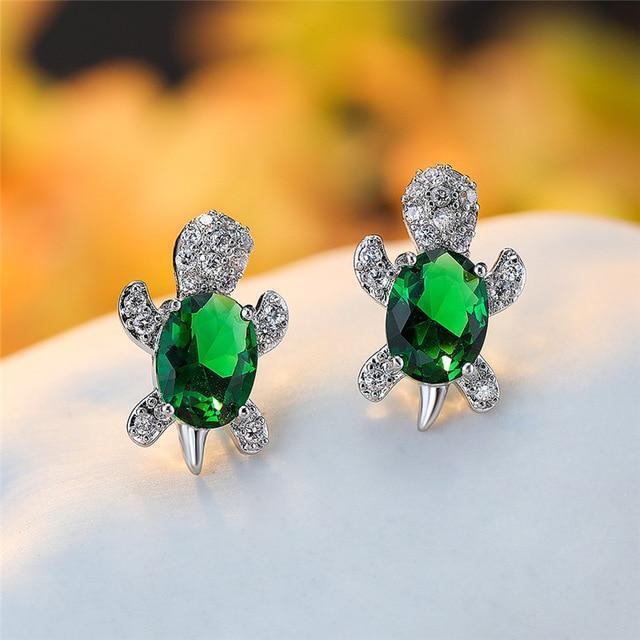 Boucles d'oreilles en zirconium et argent tortue de mer