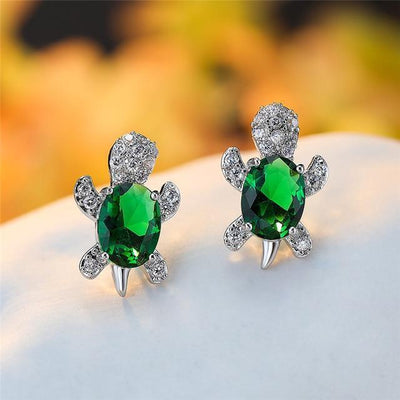 Boucles d'oreilles en zirconium et argent tortue de mer