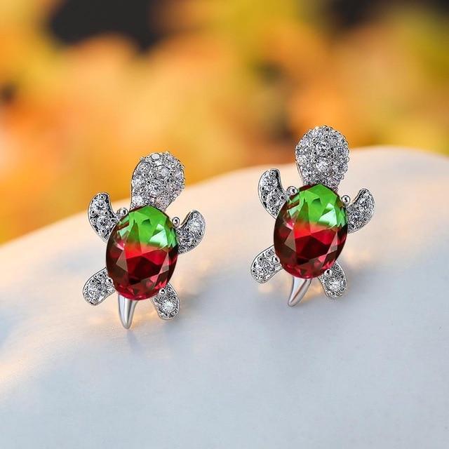 Boucles d'oreilles en zirconium et argent tortue de mer