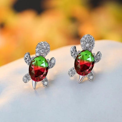 Boucles d'oreilles en zirconium et argent tortue de mer
