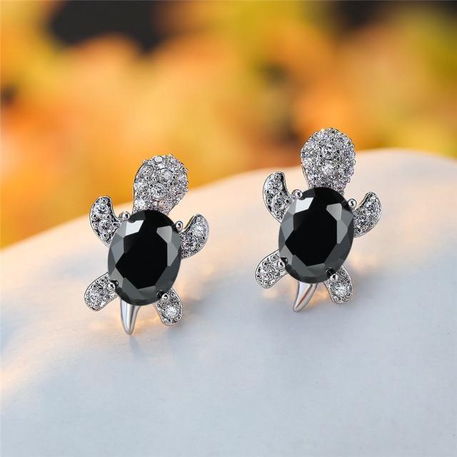 Boucles d'oreilles en zirconium et argent tortue de mer