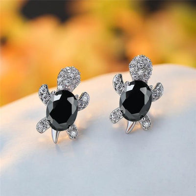 Boucles d'oreilles en zirconium et argent tortue de mer