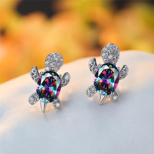 Boucles d'oreilles en zirconium et argent tortue de mer