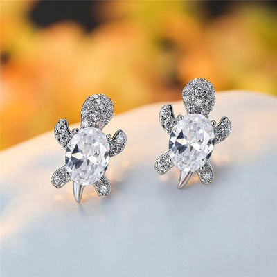 Boucles d'oreilles en zirconium et argent tortue de mer