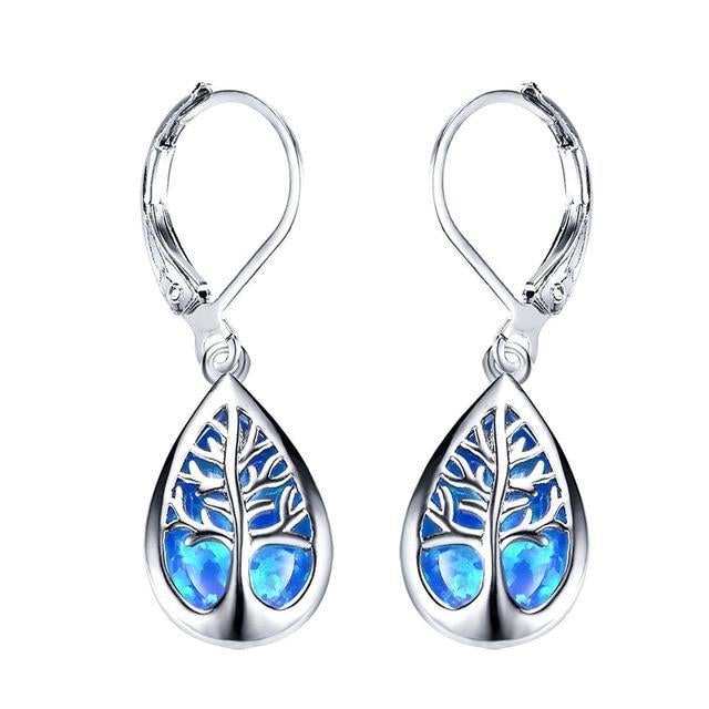 Boucles d'oreilles en argent "Arbre de Vie" avec opale