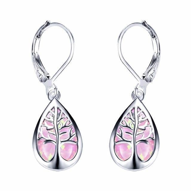 Boucles d'oreilles en argent "Arbre de Vie" avec opale
